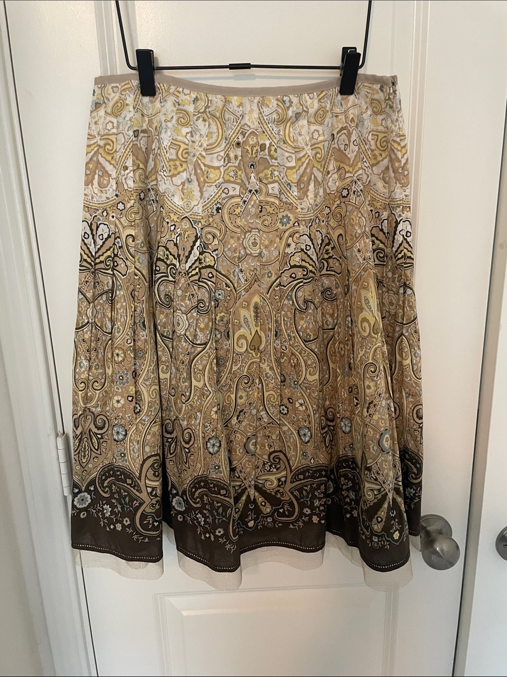 Talbots Petites Women’s Paisley A-Line Skirt in Beige and Brown 10